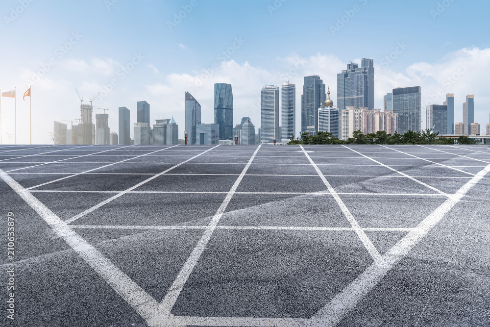 Air highway asphalt road and office building of commercial building in modern city