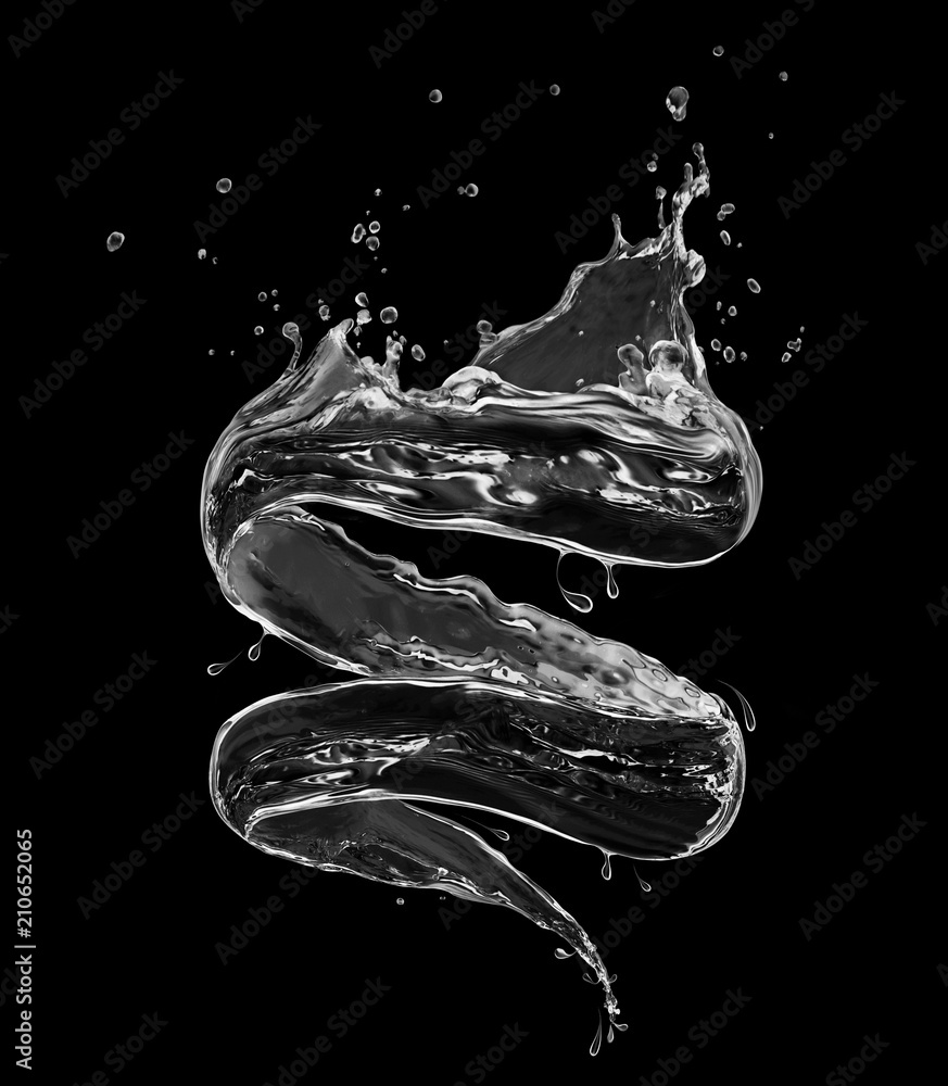 Splashes of fresh water in a swirling shape on black background