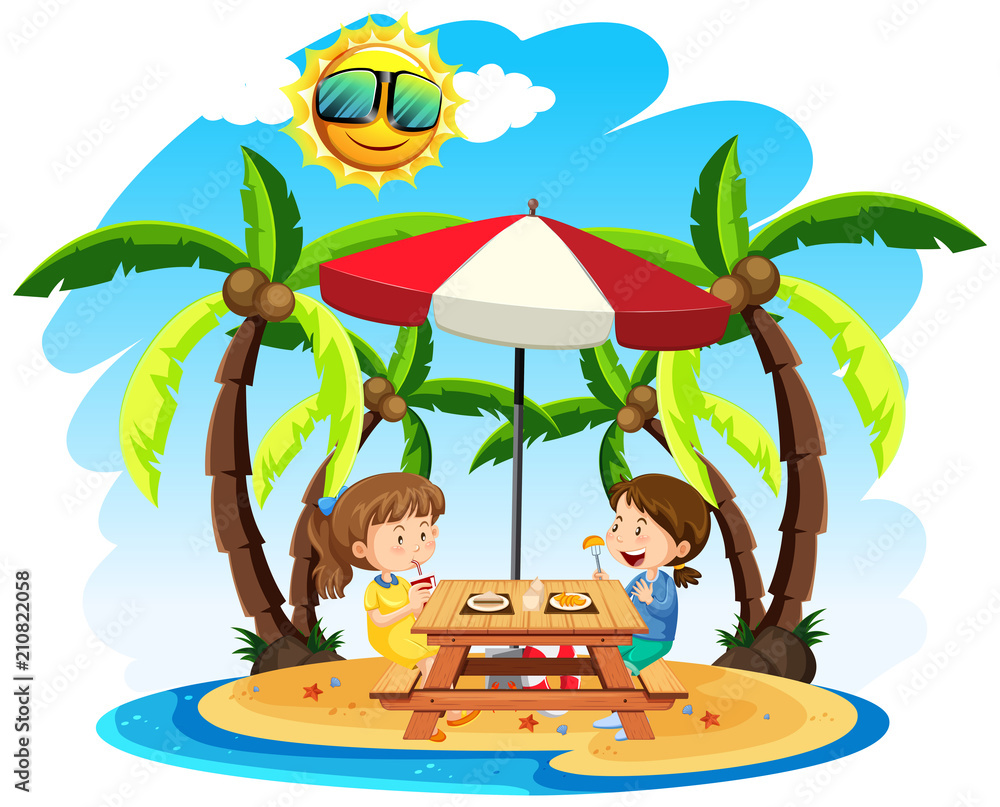 Children Enjoy Lunch at the Beach