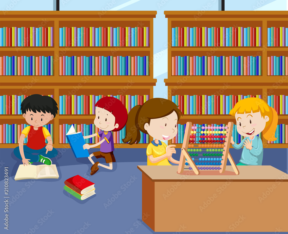 Childrens Doing Activities in Library