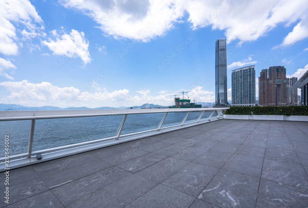 panoramic city skyline with empty square