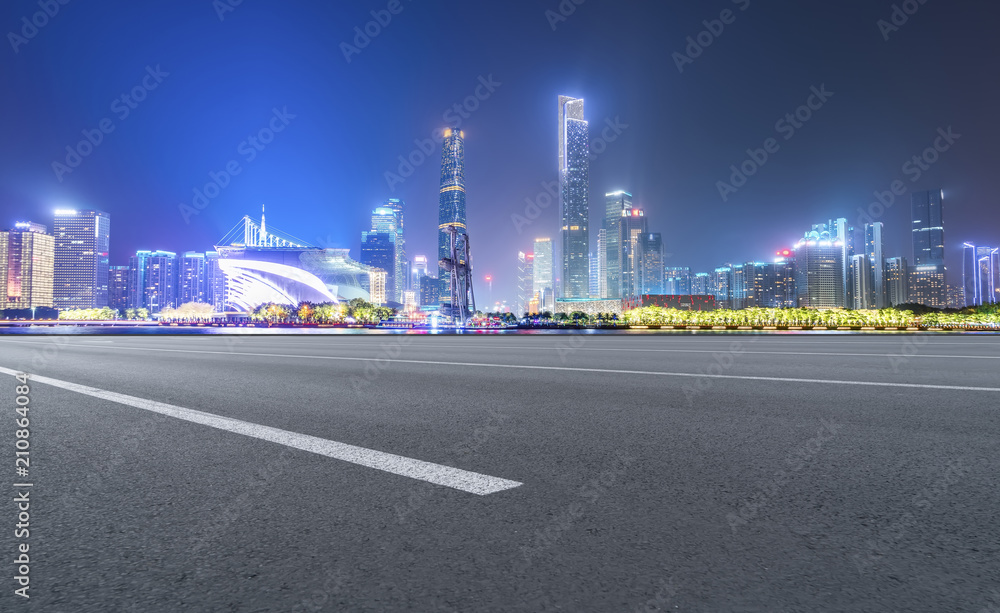 Air highway asphalt road and office building of commercial building in modern city