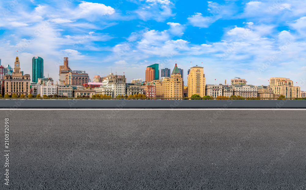 Air highway asphalt road and office building of commercial building in modern city