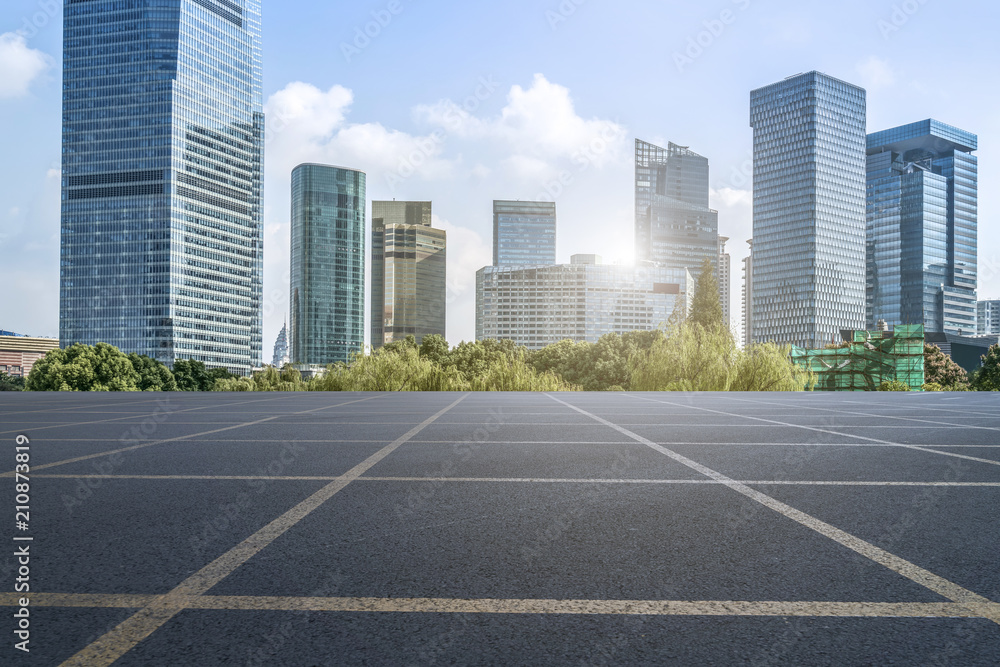 Air highway asphalt road and office building of commercial building in modern city