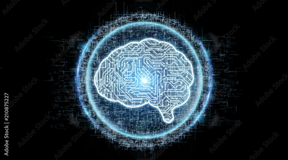 数字人工智能图标全息图3D渲染