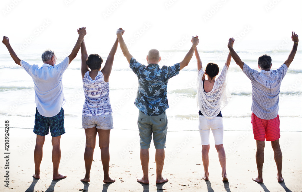 Group of seniors on the beach