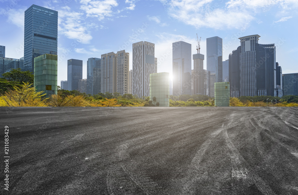 empty road with panoramic cityscape