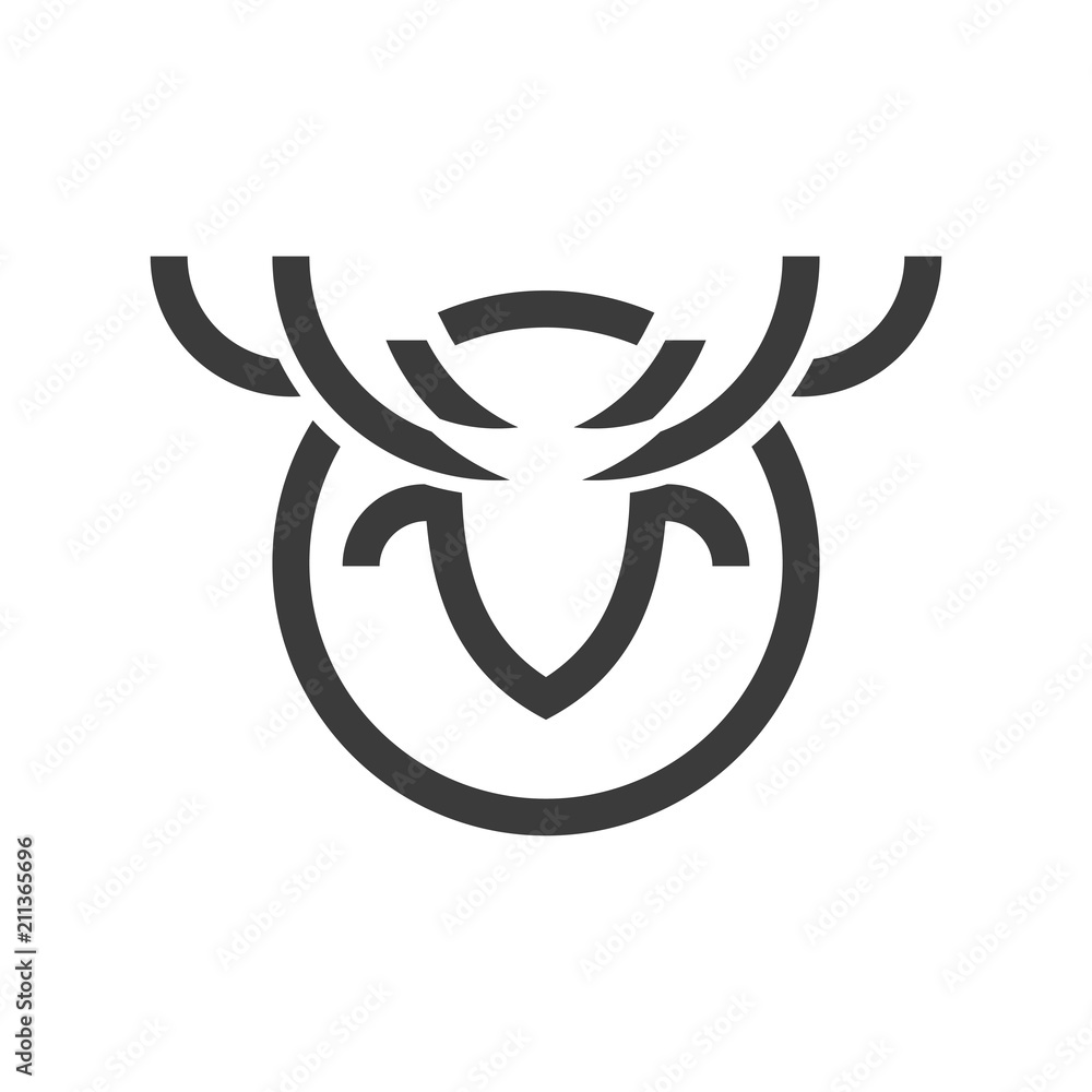 Abstract Line Deer Logo Horned Head Symbol