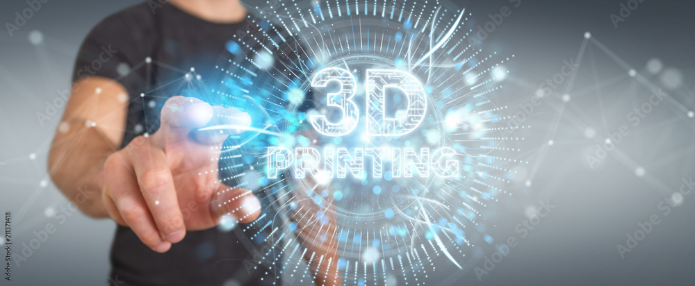 Businessman using 3D printing digital hologram 3D rendering