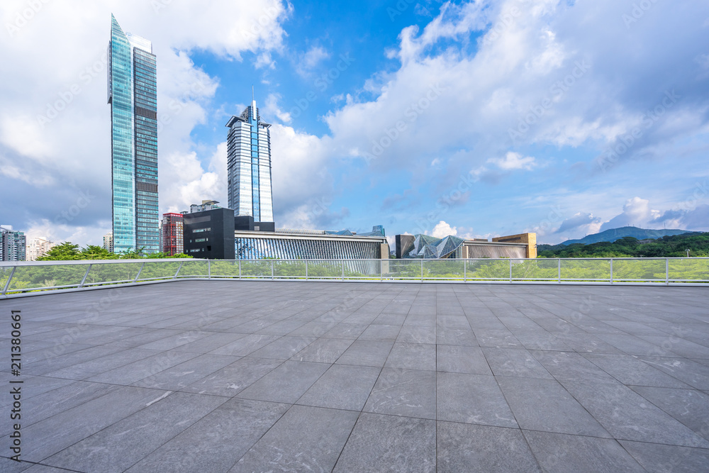 empty square with city skyline