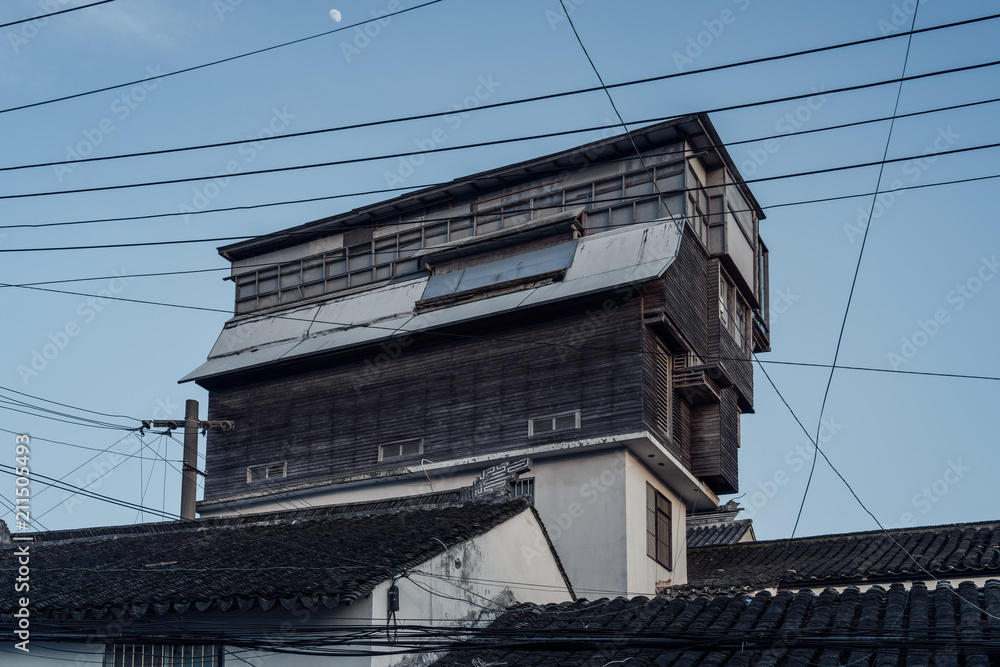 Pigeon house in a town, Cinematographic scene.