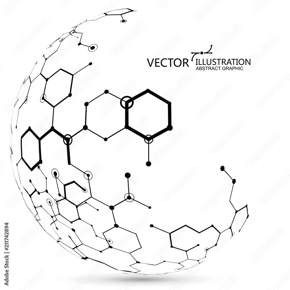 由球体组成的分子结构，抽象的图形设计。