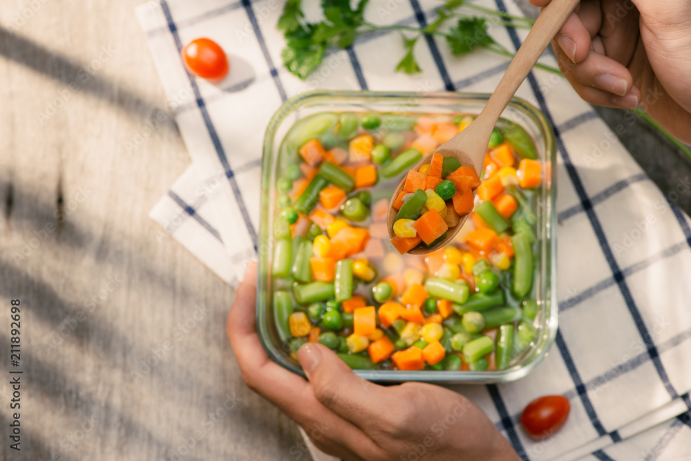 Soup Mixed Vegetables Isolated on a Wood Table