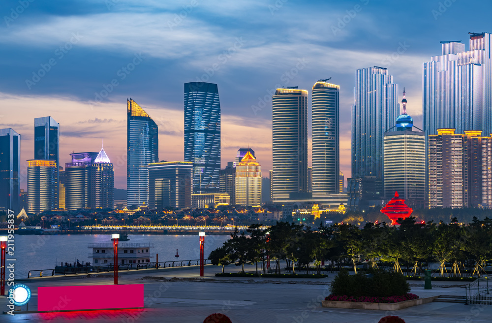 青岛城市建筑景观夜景