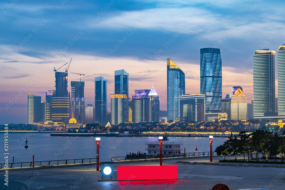 青岛城市建筑景观夜景