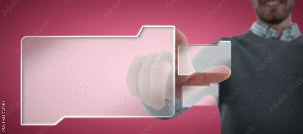 Hand gesture against white background against abstract maroon