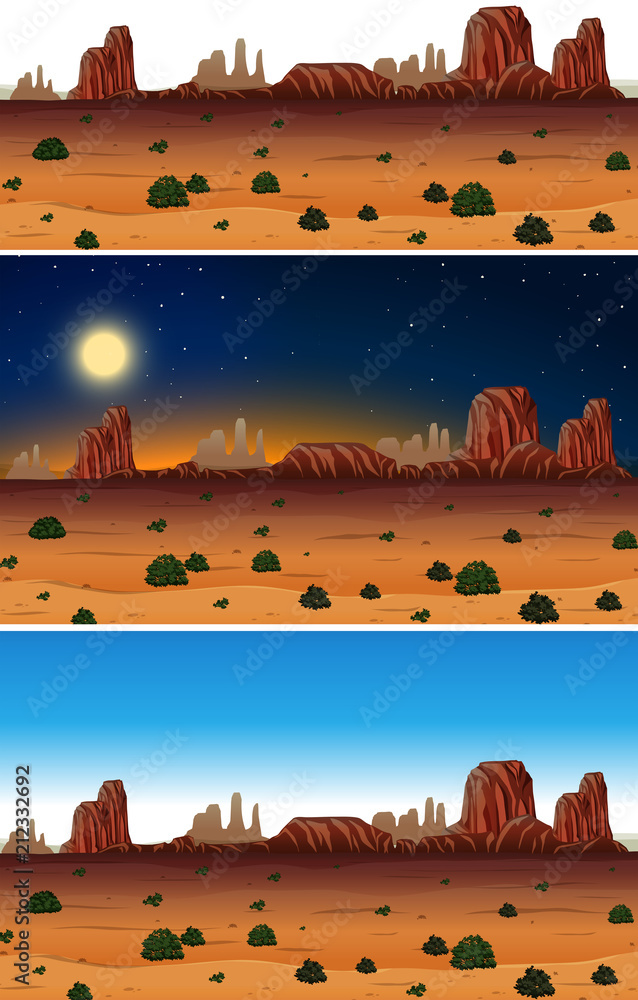 A Set of Desert Scene Day and Night