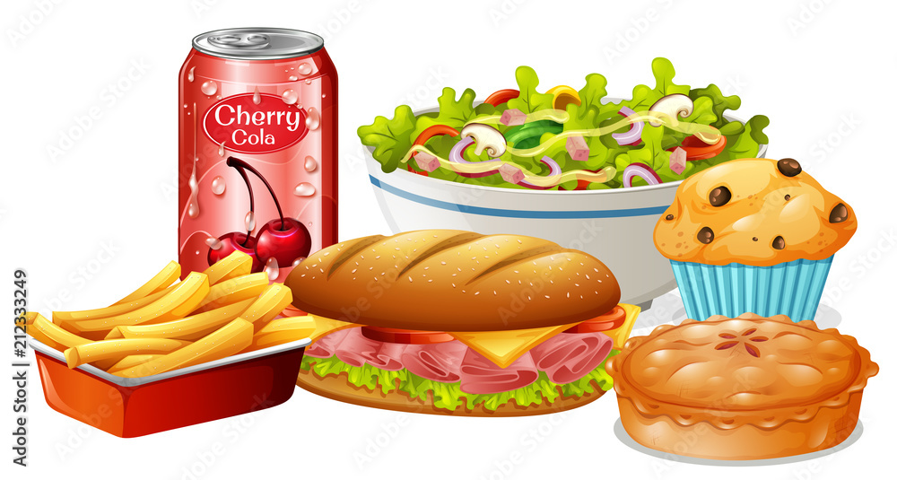 A Set of Food on White Background