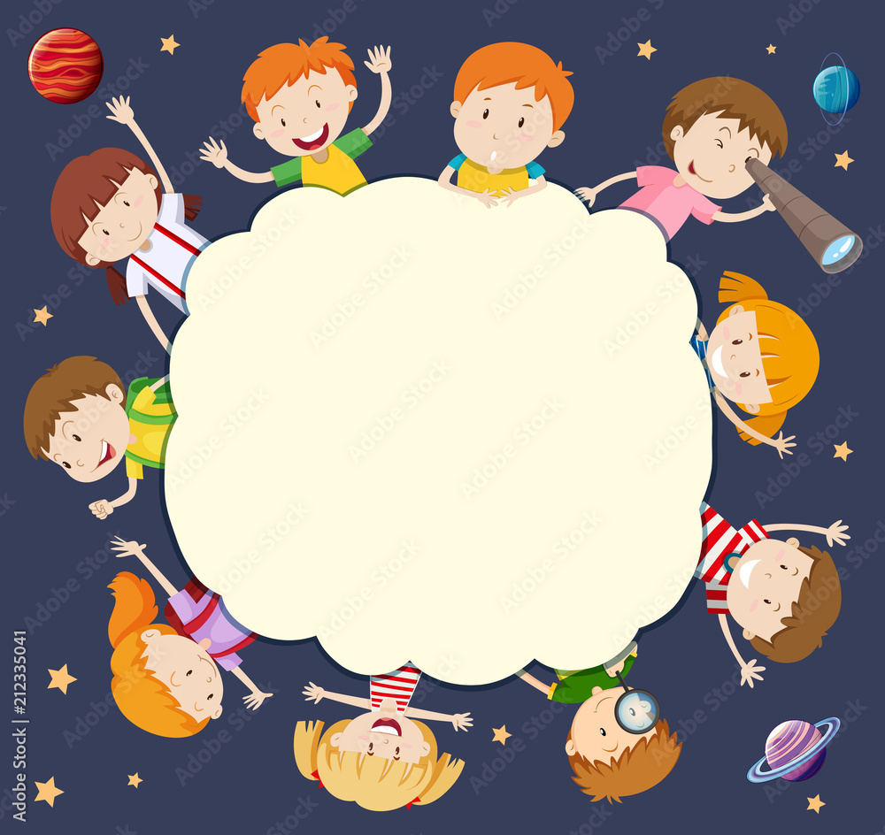 Blank frame with children around in space