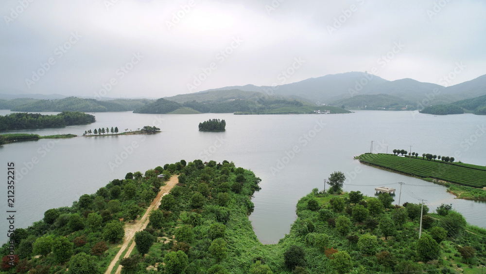 Aerial photos of the tianzi lake and islands in anhui province, China.