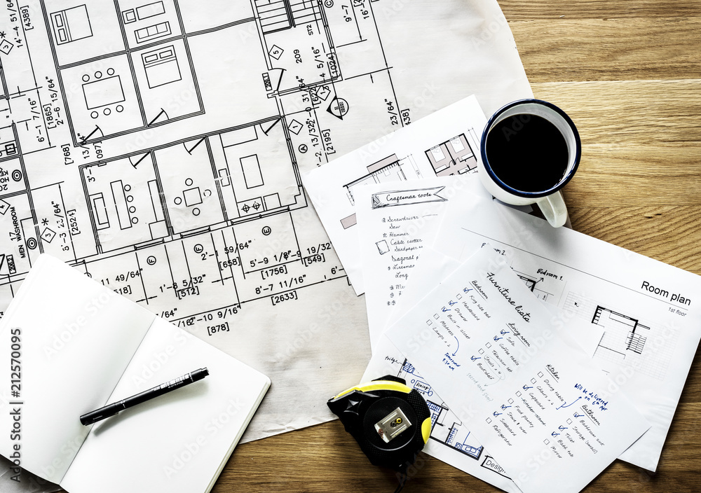 Closeup of house plan blueprint