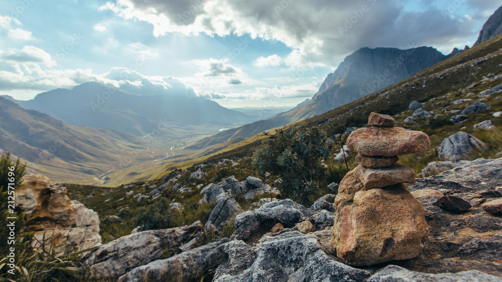 Stack of rocks on rocky mountain