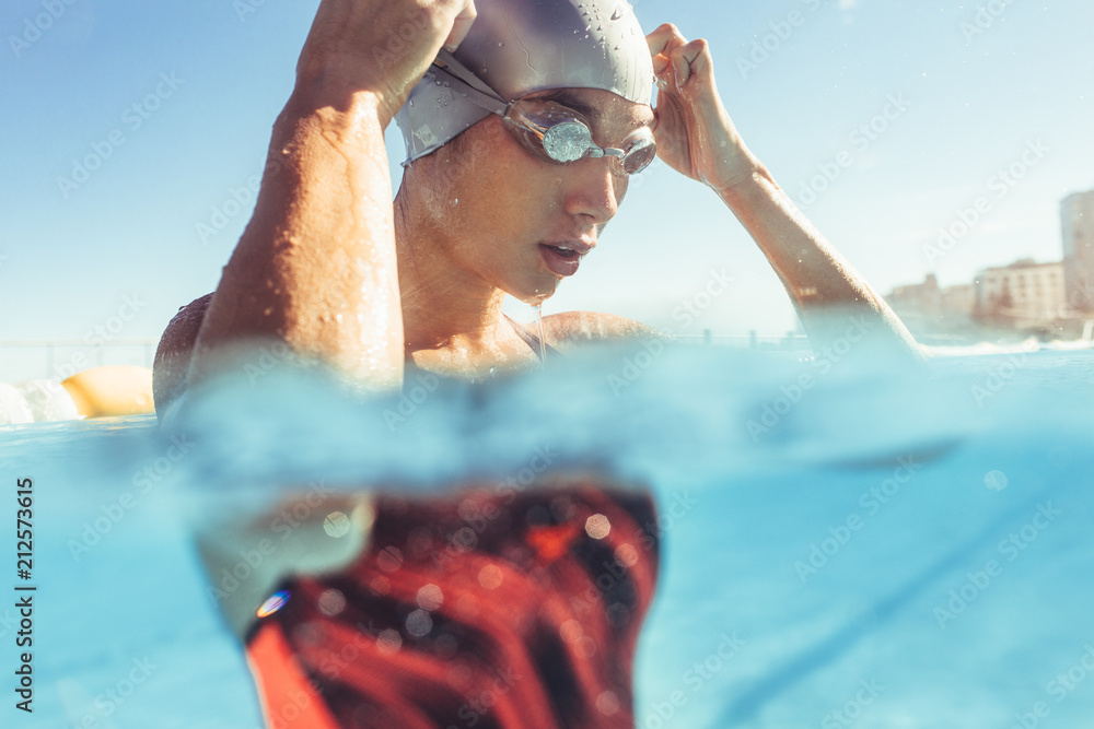 Professional swimmer taking a break