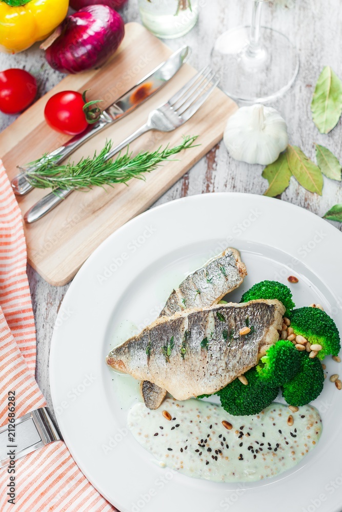 Plate of Cod Fillet with Broccoli