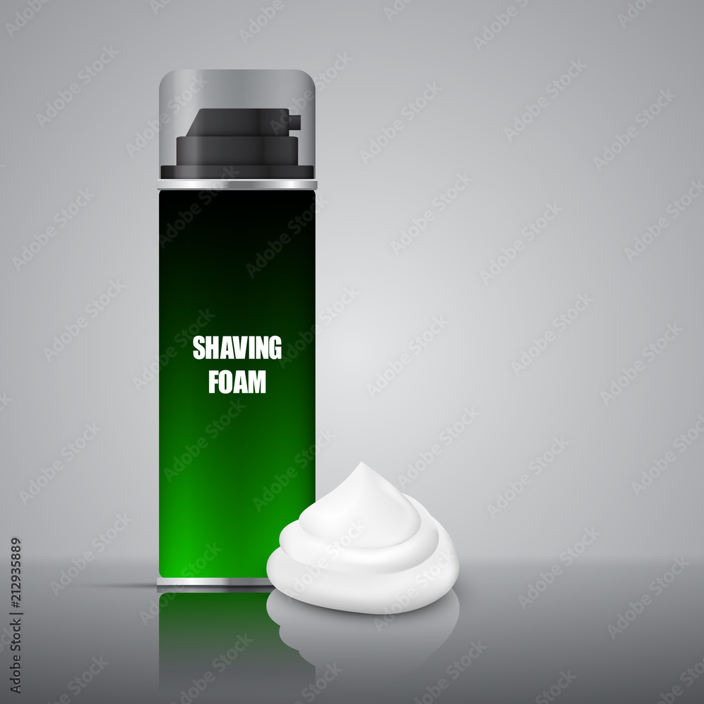 Realistic shaving foam package design on abstract background, vector illustration