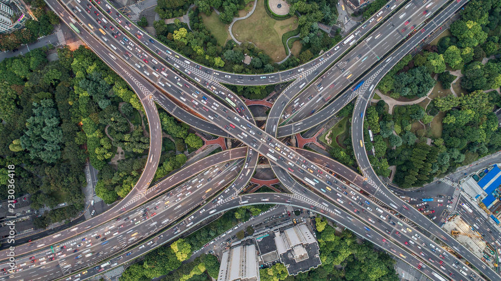 aerial view of highway interchange