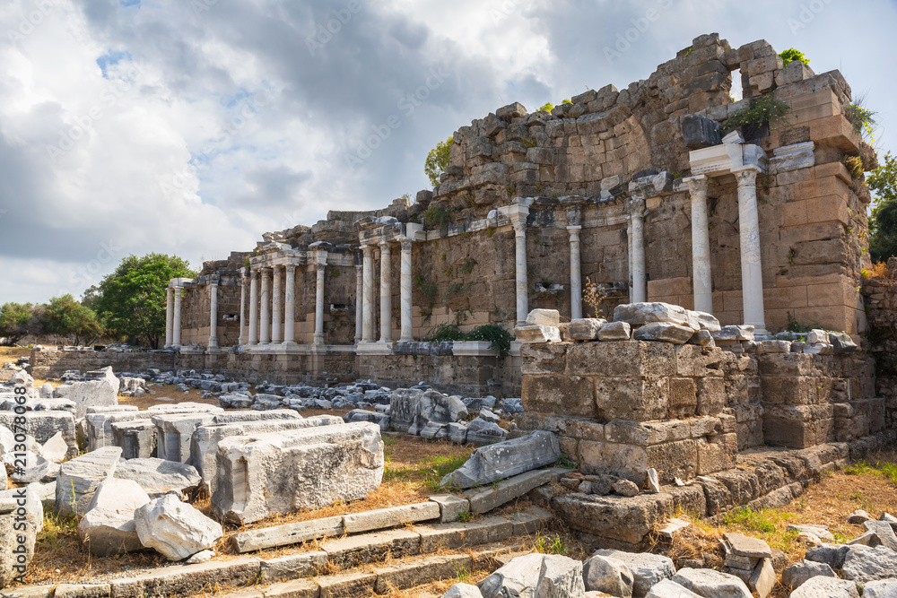 Ruins of Nymphaion, the ancient aqueduct of Side, Turkey