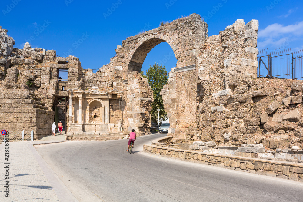 Vespasian gate to the ancient city of Side, Turkey