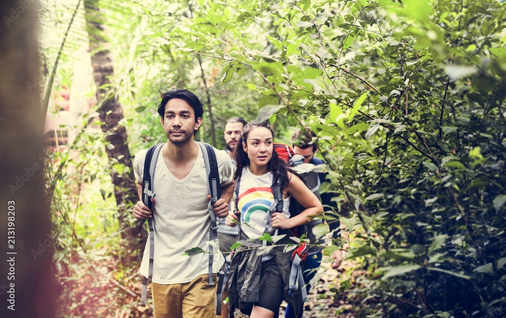 Trekking in a forest