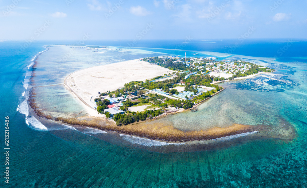 Aerial view of the island of Himmafushi, Maldives