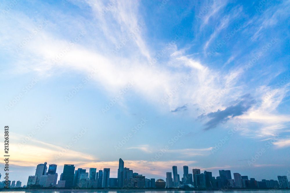 中国杭州全景城市天际线