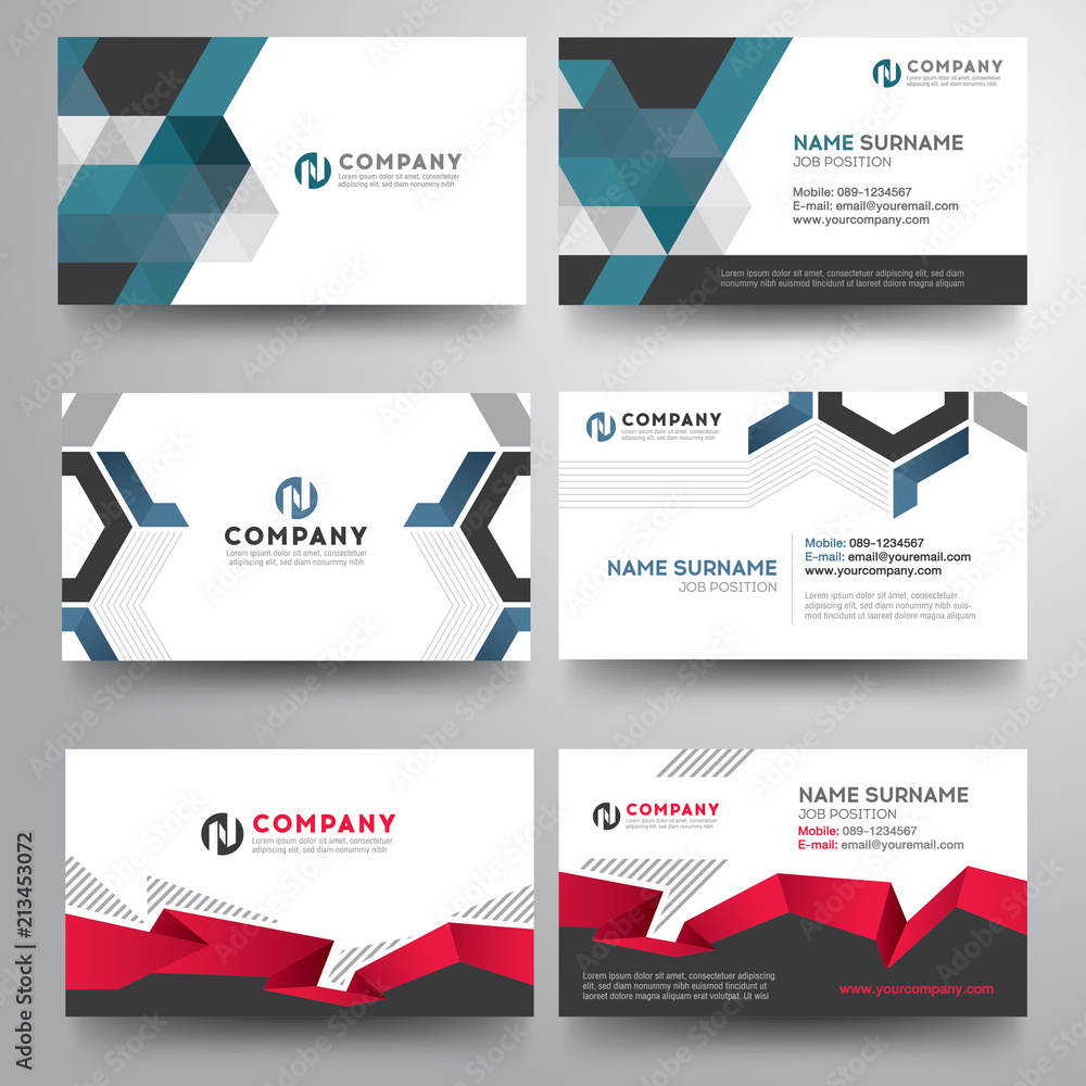 Set of Modern business card creative with geometric blue red