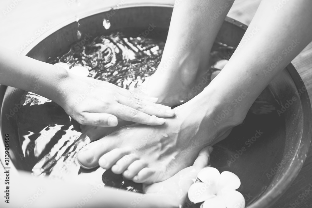 Closeup of  feet spa therapy and massage