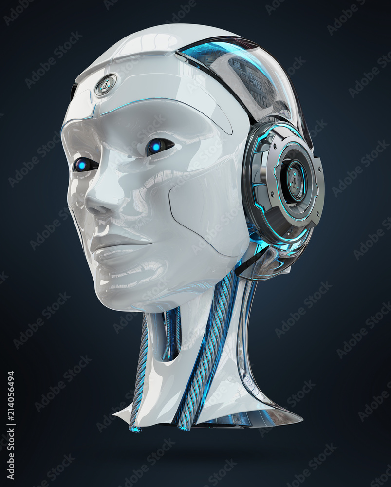 Cyborg head artificial intelligence 3D rendering