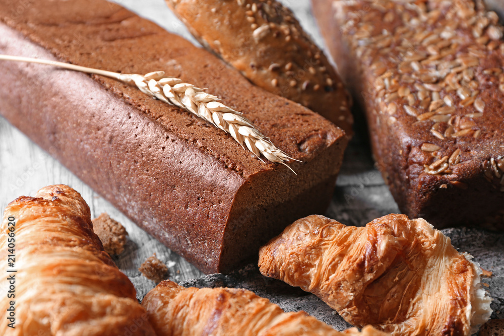 Different bakery products on table