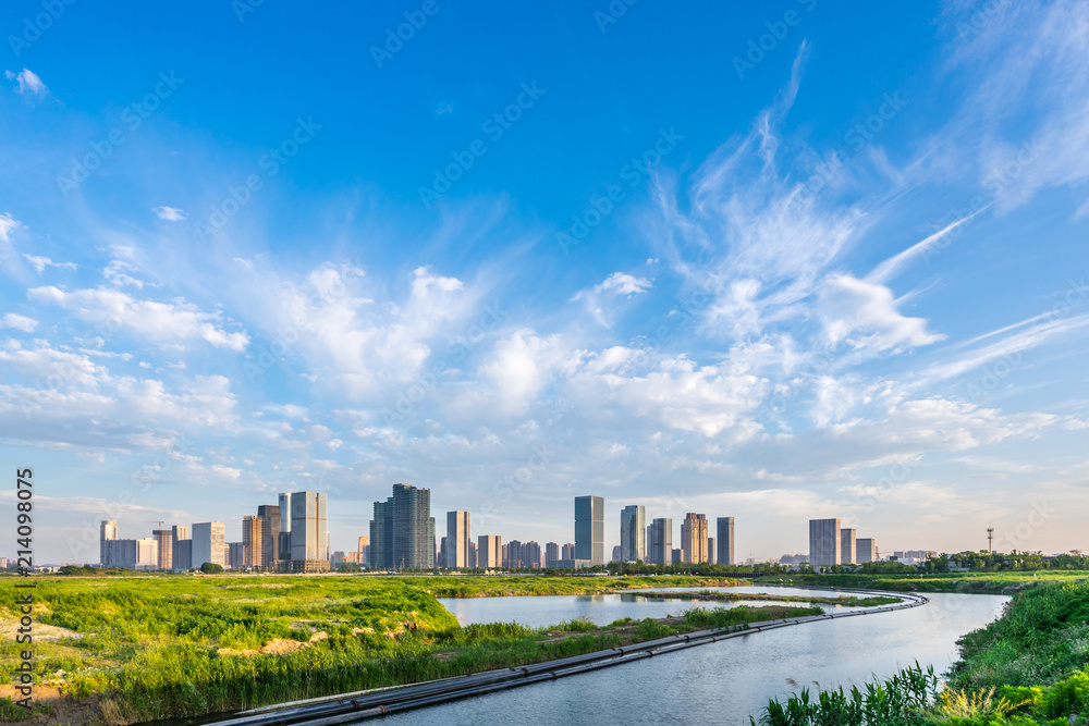 中国杭州全景城市天际线