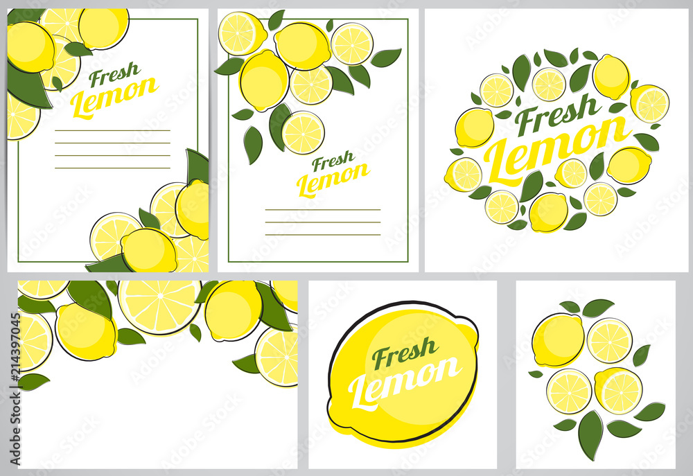 Abstract Lemon Natural Background Colection Set Vector Illustration