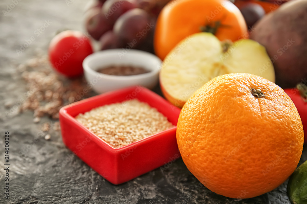 Various healthy products on table