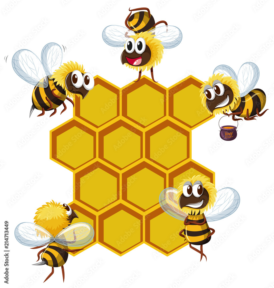 Happy bees and beehive