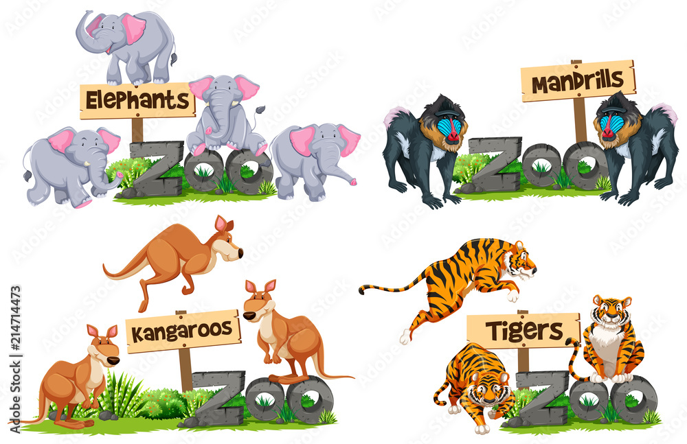 A set of  animals and sign