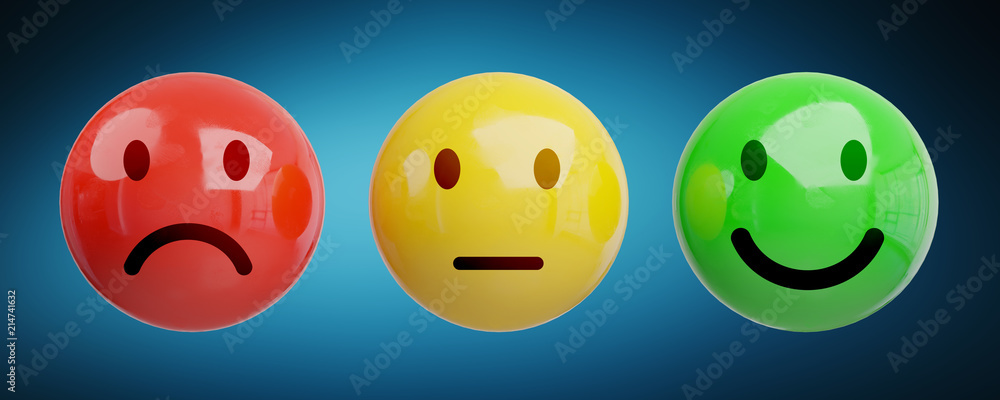 Customer satisfaction rating with smiley 3D rendering