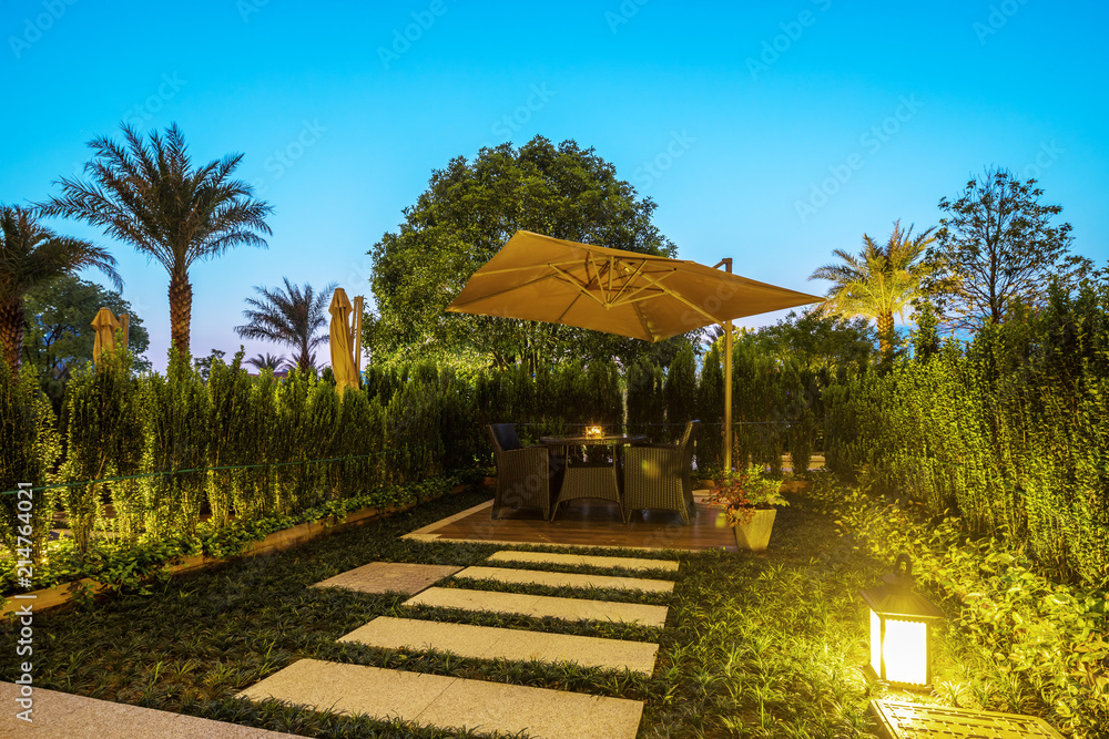 umbrella at garden at night