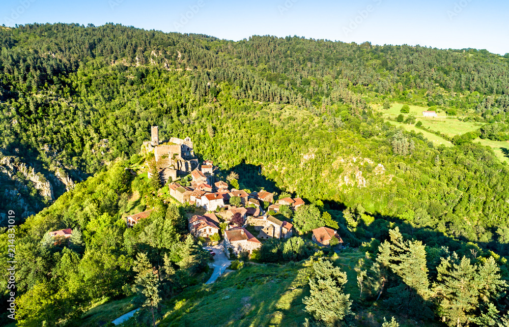 View of Chalencon village with its castle. France