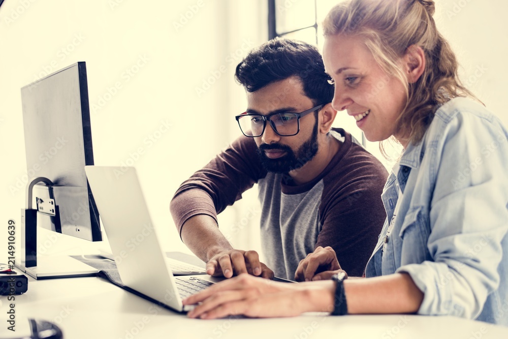 People working together about internet technology