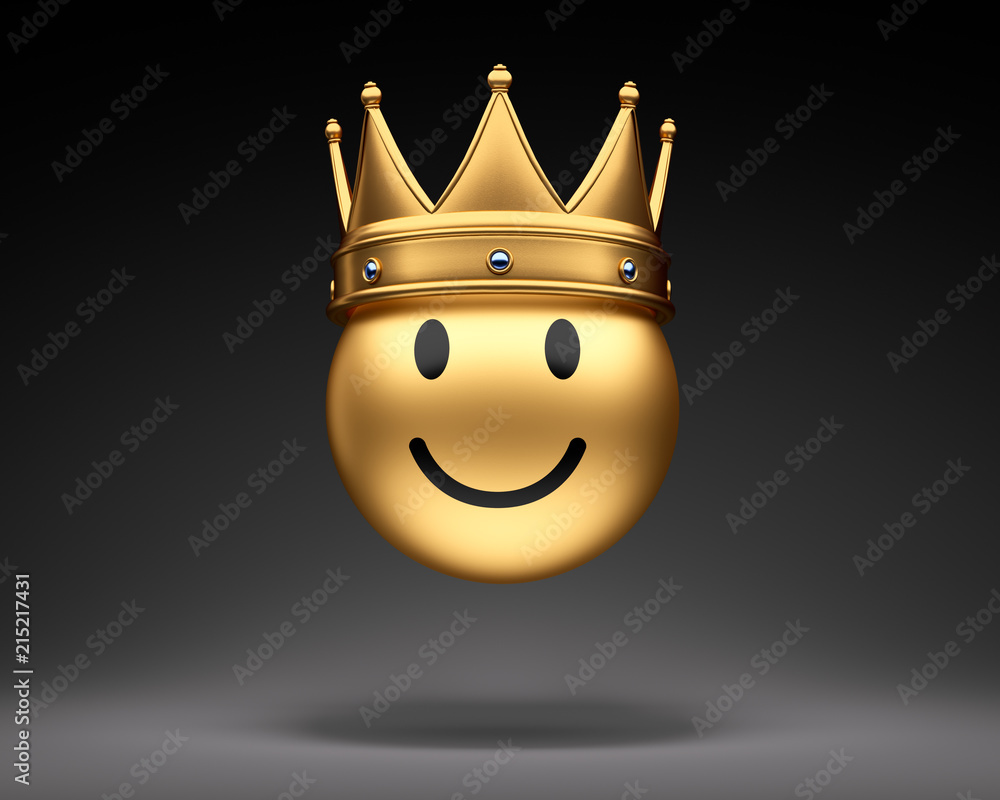 Goldener Smiley mit Krone vor dunklem Hintergrund