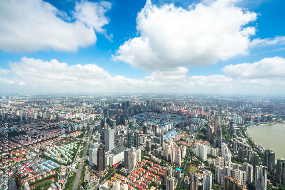 中国上海全景城市天际线